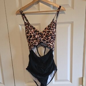 Leopard Print and Black Women's Swimsuit. NWT. Size L